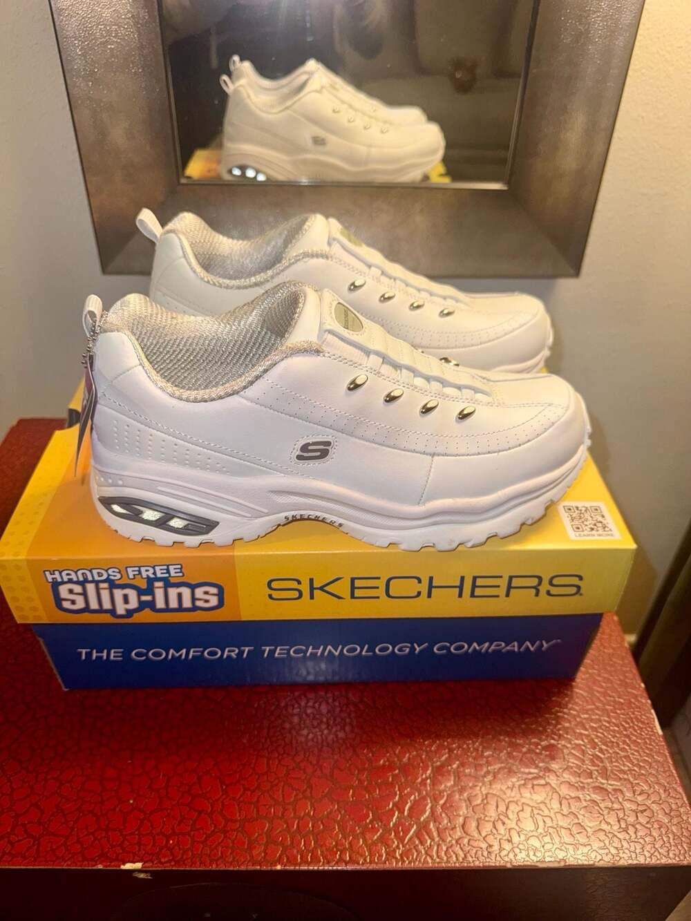Skechers Hands Free Slip-ins Premium Heritage White Silver Sneakers